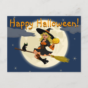 Happy halloweenhäxavykort vykort