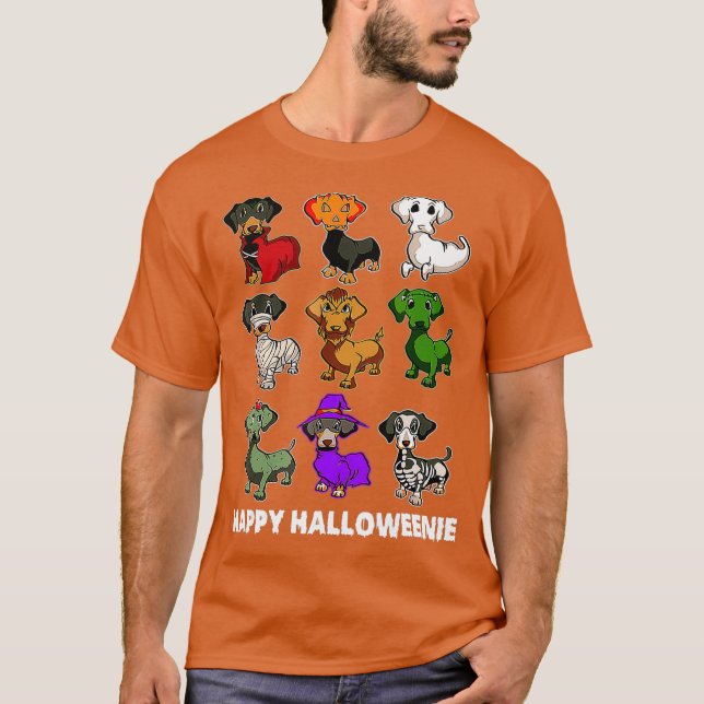 Happy Halloweenie Dachshund  Dachshund Halloween T Shirt (Framsida)