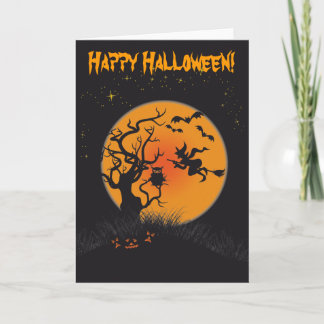 Happy halloweenmåne och häxa 2 kort