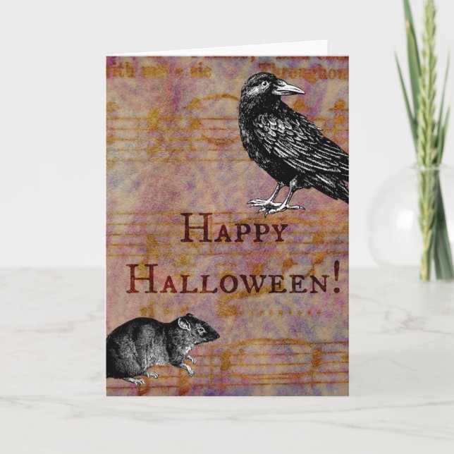 Happy halloweenmus och kråka kort (Framsida)