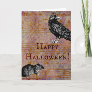 Happy halloweenmus och kråka kort
