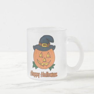 Happy halloweenpumpa med hatten frostad glasmugg