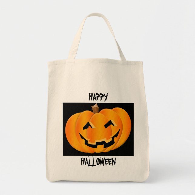 Happy halloweenpumpabus eller godis hänger lös tygkasse (Framsidan)
