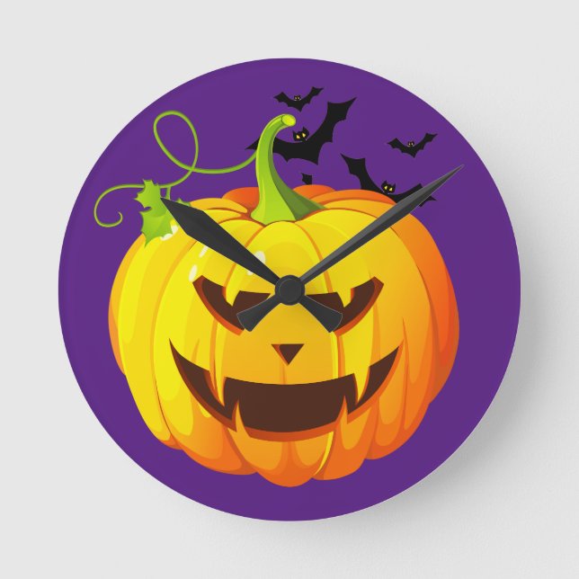 Happy halloweenpumpahuvud rund klocka (Framsida)