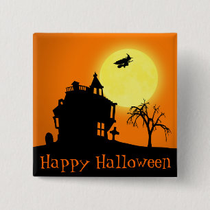 Happy halloweensilhouetten landskap knapp