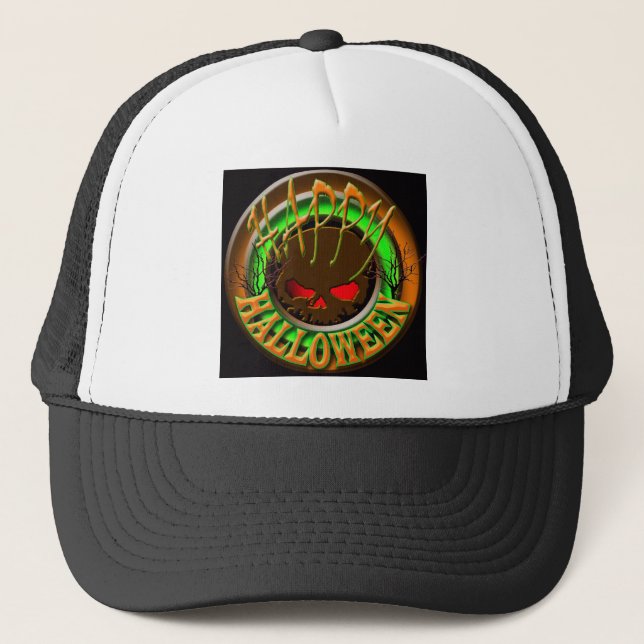 Happy halloweenskalleSVART bg Truckerkeps (Framsida)