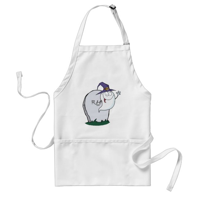 Happy halloweenspökeflyg bredvid gravstenen förkläde (Framsidan)