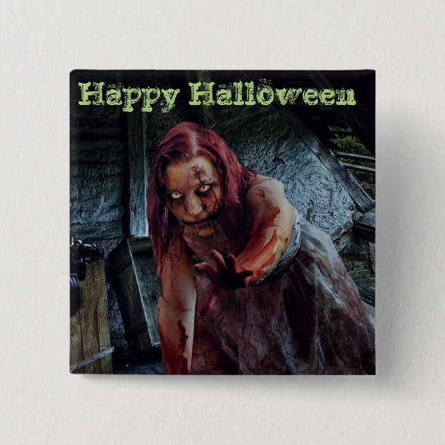 Happy halloweenZombieflickan knäppas Knapp (Framsida)
