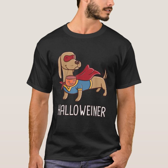 Happy Halloweiner Dachshund Dog Superhero Happy Ha T Shirt (Framsida)
