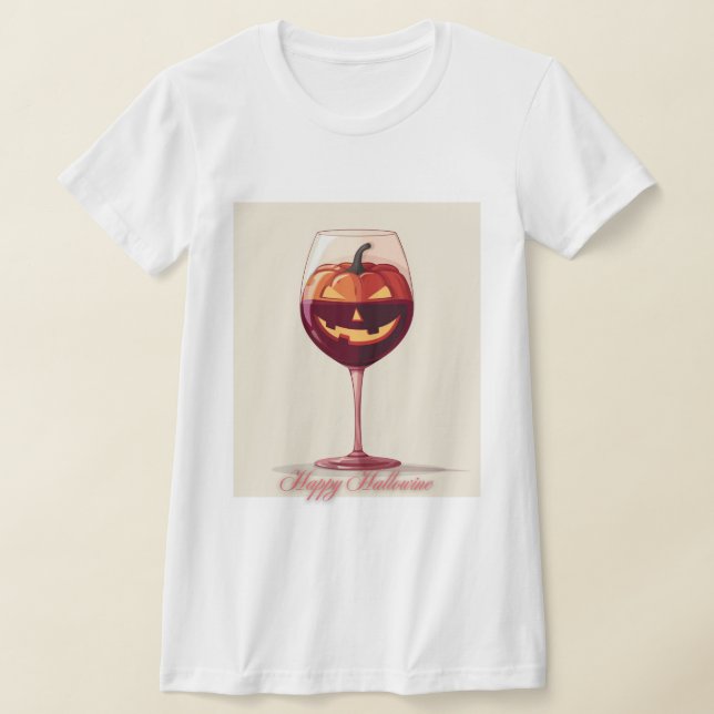 Happy Hallowine – Pumpkin Wine Glass Illustration T Shirt (Laydown)