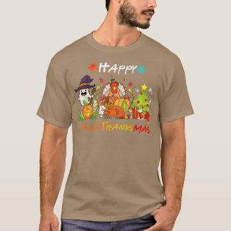 Happy HallowThanksMas Christmas Halloween Ghost Fa T Shirt