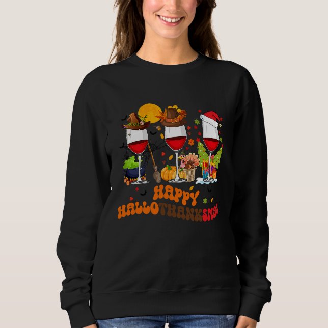Happy Halothanksmas Wine Glasses Drinking  Christm T Shirt (Framsida)