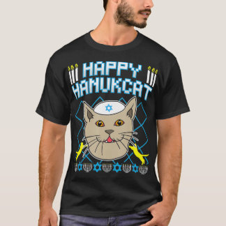 Happy Hanukcat Jewish Cat Ugly Christmas Sweater T Shirt