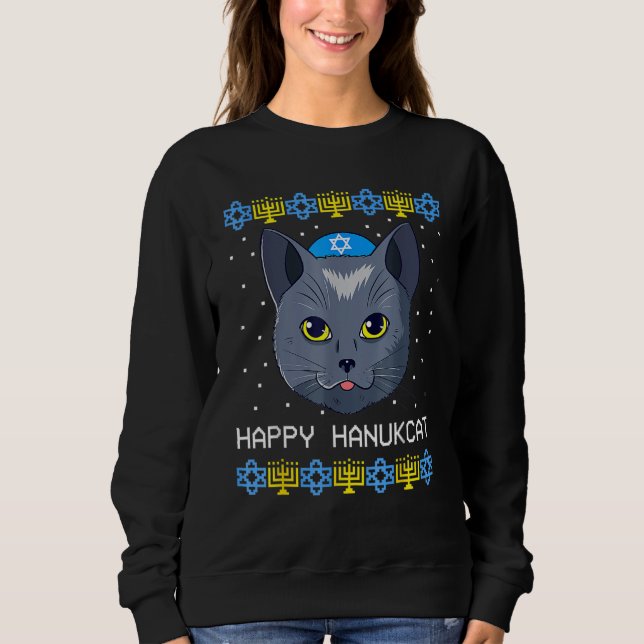 Happy Hanukcat Ugly Hanukkah Sweater Cat Chanukah  T Shirt (Framsida)