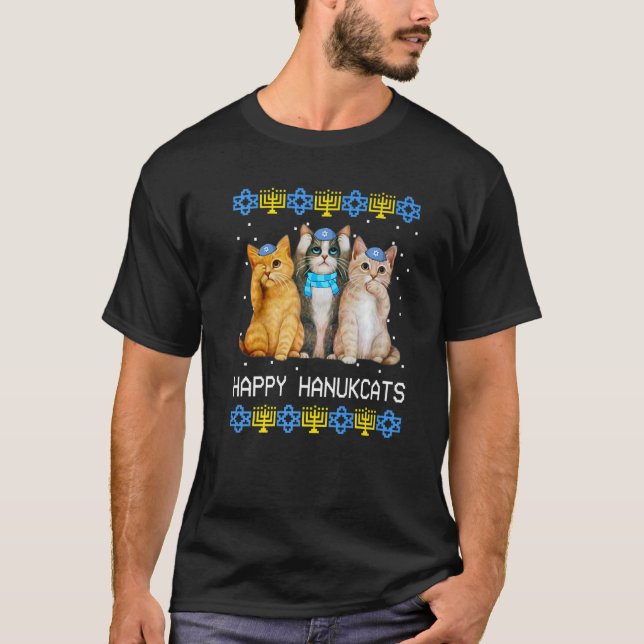 Happy Hanukcats Jewish Cat  Hanukkah Kids Women T Shirt (Framsida)