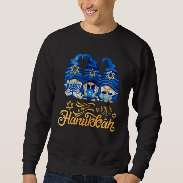Happy Hanukkah 2022 Gnome Menorah Dreidel Costume Lång Ärmad Tröja (Framsida)