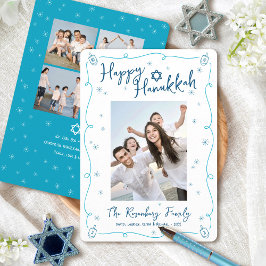 Happy Hanukkah 5 Photo Hand Drawn Doodle Whimsical Julkort