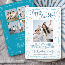Happy Hanukkah 5 Photo Whimsical Hand Drawn Doodle