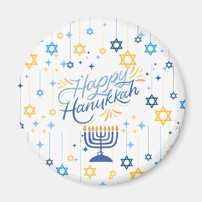 Happy Hanukkah Blue And Gold Magnet (Framsidan)