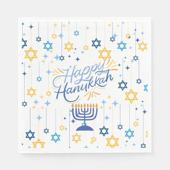 Happy Hanukkah Blue And Gold Pappersservett (Framsidan)