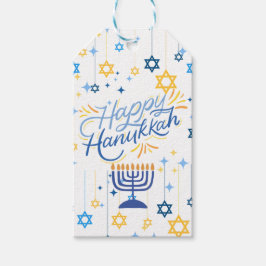 Happy Hanukkah Blue And Gold Presentetikett