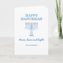 Happy Hanukkah Blue and White Menorah Kort