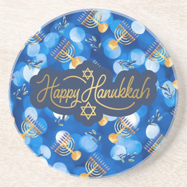 Happy Hanukkah Blue And White Underlägg (Framsidan)