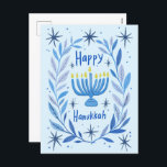 Happy Hanukkah Botanical Menorah Watercolor Helg Vykort<br><div class="desc">Sweet drawing to wish someone happy hanukkah! Click "edit using design tool" to add your own text. Also available as greeting card or digital download to send instantly via email or text message. Check my shop for more or let me know if you'd like something custom! I can create custom...</div>