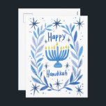 Happy Hanukkah Botanical Menorah Watercolor Helg Vykort<br><div class="desc">Sweet drawing to wish someone happy hanukkah! Click "edit using design tool" to add your own text. Also available as greeting card or digital download to send instantly via email or text message. Check my shop for more or let me know if you'd like something custom! I can create custom...</div>