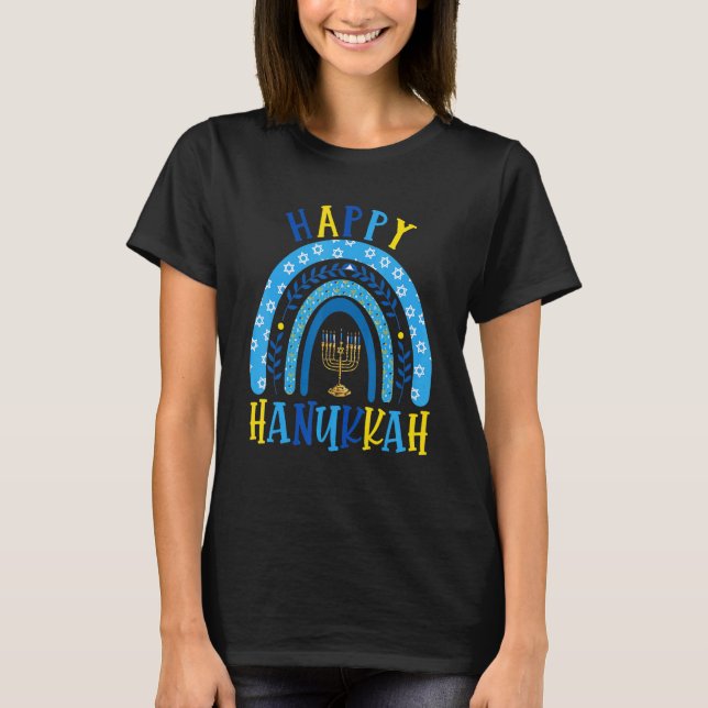 Happy Hanukkah Chanukah Rainbow Menorah Jewish Hol T Shirt (Framsida)