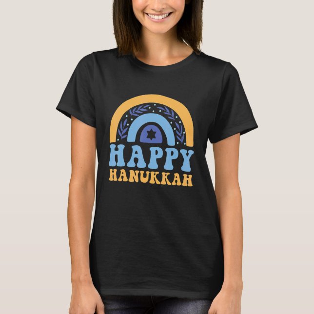 Happy Hanukkah Chanukah Rainbow Menorah Jewish Hol T Shirt (Framsida)