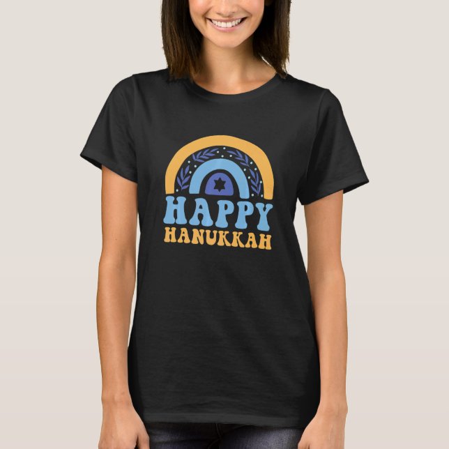 Happy Hanukkah Chanukah Rainbow Menorah Jewish Hol T Shirt (Framsida)