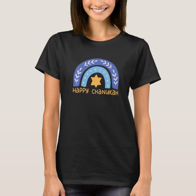 Happy Hanukkah Chanukah Rainbow Menorah Jewish Hol T Shirt (Framsida)