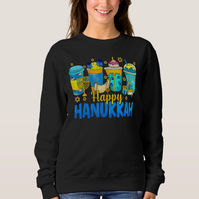 Happy Hanukkah Coffee Latte  Menorah Jewish Chanuk T Shirt (Framsida)