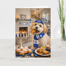 Happy Hanukkah Dog Card – Playful Golden Doodle Kort