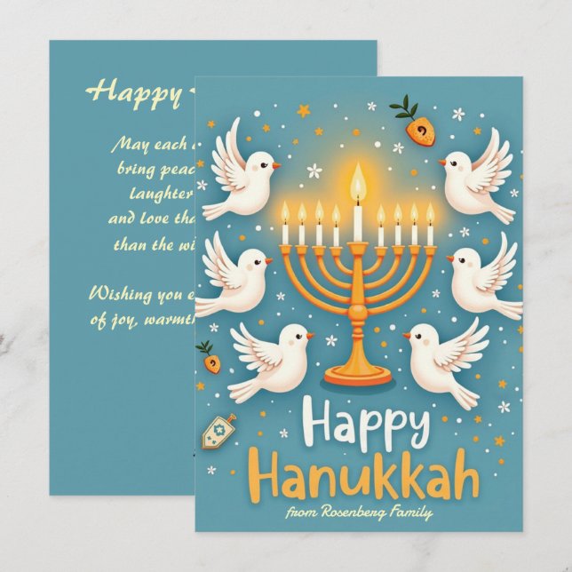 ✡️Happy Hanukkah Doves, Doughnuts & Drama Julkort (Fram/baksida)