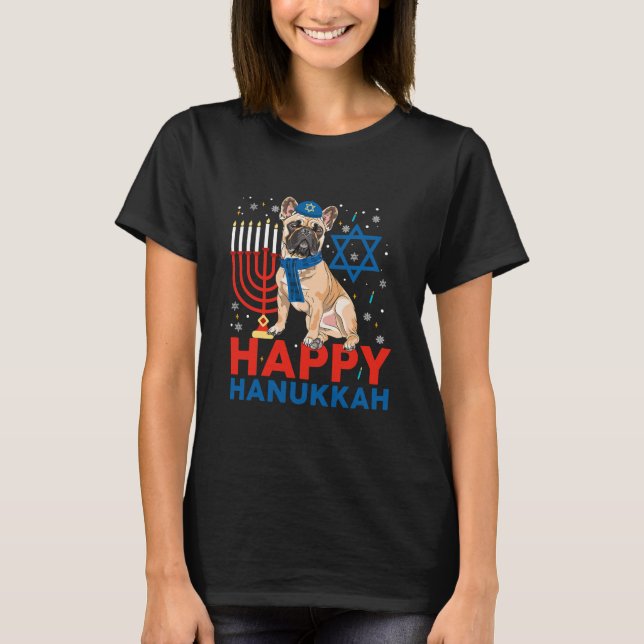 Happy Hanukkah Frenchie Jewish French T Shirt (Framsida)