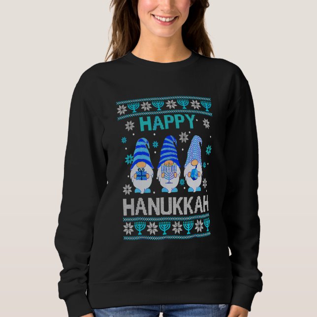 Happy Hanukkah Gnome Gnomies Menorah Pajama Ugly 1 T Shirt (Framsida)