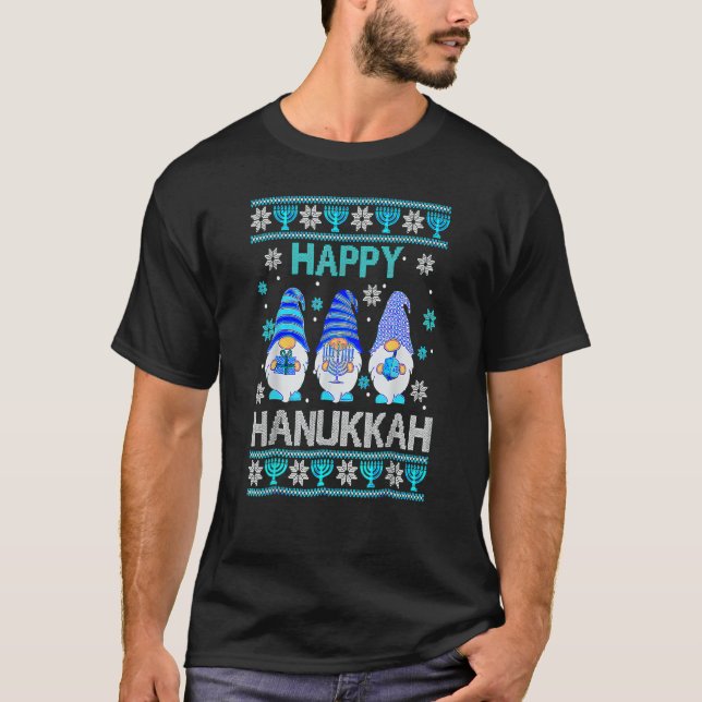 Happy Hanukkah Gnome Gnomies Menorah Pajama Ugly 1 T Shirt (Framsida)