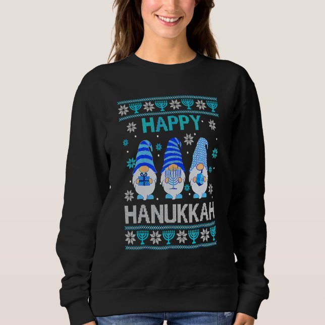 Happy Hanukkah Gnome Gnomies Menorah Pajama Ugly 1 T Shirt (Framsida)