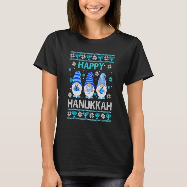 Happy Hanukkah Gnome Gnomies Menorah Pajama Ugly 7 T Shirt (Framsida)
