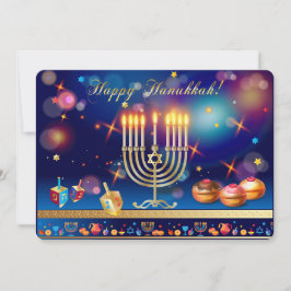 Happy Hanukkah Gold Menorah Jewish Holiday Julkort