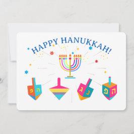 Happy Hanukkah Gold Menorah Jewish Holiday Julkort
