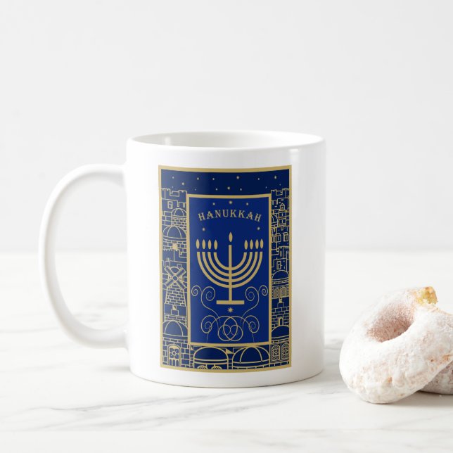 Happy Hanukkah Gold Menorah Jewish Holiday Kaffemugg (Med munk)
