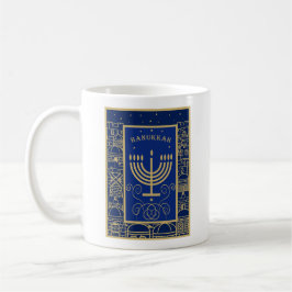 Happy Hanukkah Gold Menorah Jewish Holiday Kaffemugg