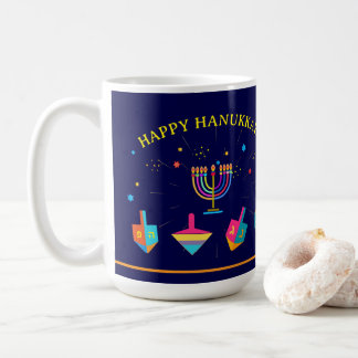 Happy Hanukkah Gold Menorah Jewish Holiday Kaffemugg