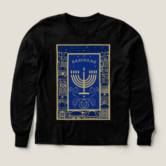 Happy Hanukkah Gold Menorah Jewish Holiday T Shirt