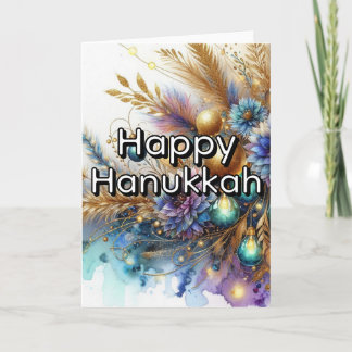 Happy Hanukkah Greeting Card - Blue Gold Abstract  Kort