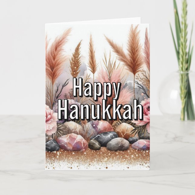 Happy Hanukkah Greeting Card - Modern Simple Pink Kort (Framsida)