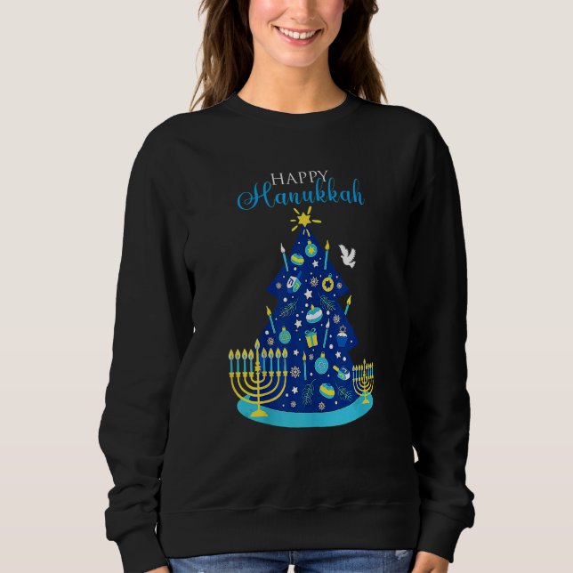 Happy Hanukkah Jewish Chanukah Christmas Tree T Shirt (Framsida)
